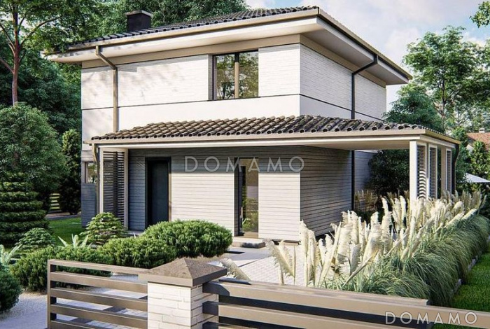 Проект двухэтажного дома с кабинетом, террасой, ванной с окном