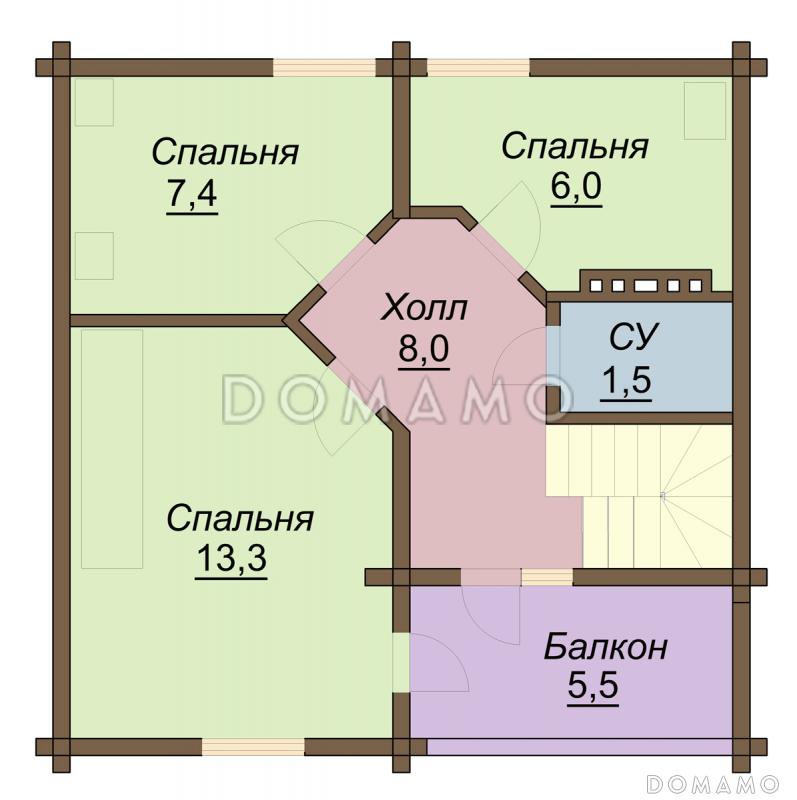 Проект одноэтажного дома из бруса с мансардным этажом / План мансардного этажа
