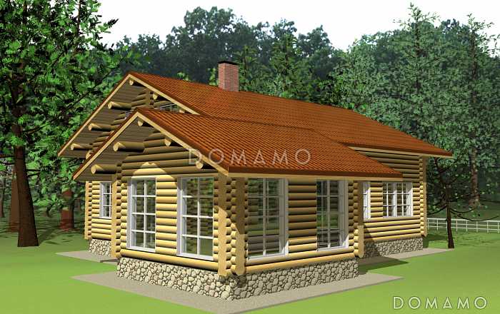 Проект дома из оцилиндрованного бревна, с мансардным этажом и зимним садом