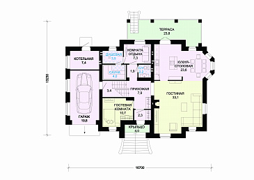 Проект дома из газобетона с выразительным фасадом / План 1 этажа