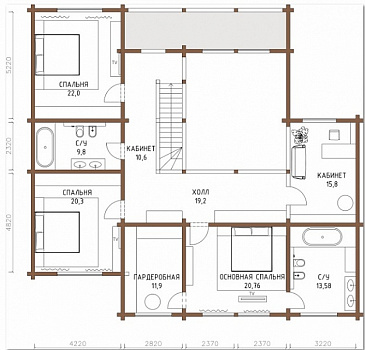 Проект дома с большим количеством окон / План мансардного этажа