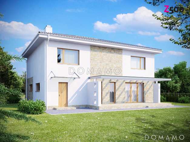 Проект просторного современного двухэтажного дома из кирпича, с пятью комнатами, гаражом и балконом