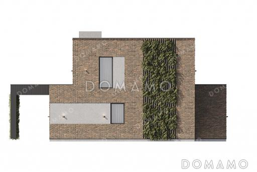 Проект двухэтажного современного дома с плоской крышей и навесом для авто / Фасад 1