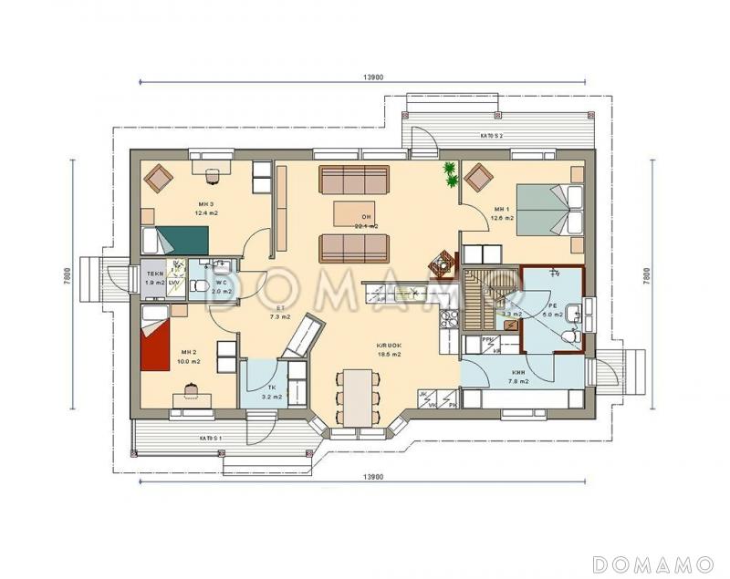 Проект каркасного дома с эркером в кухонной зоне / План 1 этажа