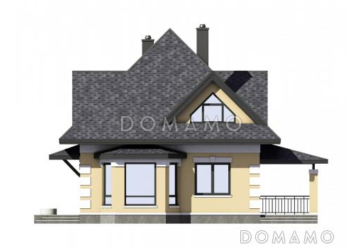 Проект одноэтажного мансардного дома из СИП панелей с тремя спальнями, кабинетом, эркером и крытой террасой / Фасад 4