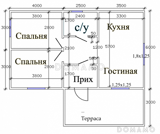 Каркасный дом "Прима 25" / План 1 этажа