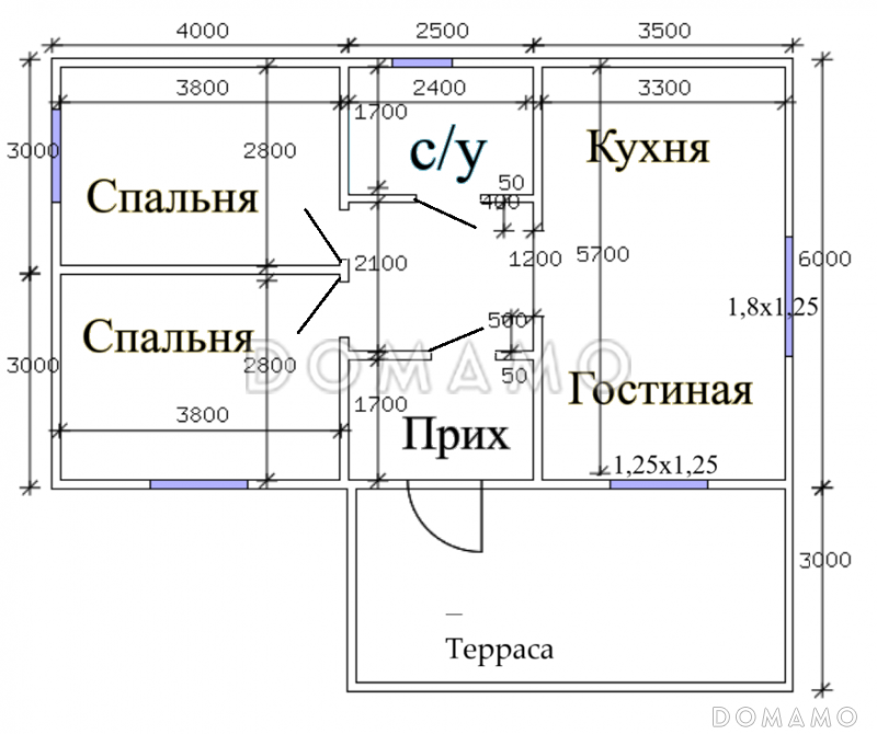Каркасный дом "Прима 25" / План 1 этажа