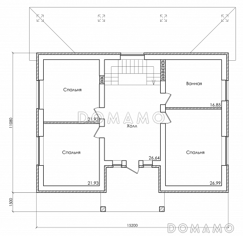 Проект дома с мансардным и цокольным этажом, с гаражом и крытой террасой на втором этаже / План мансардного этажа
