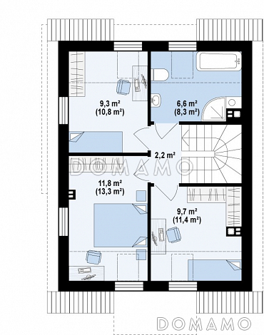 Проект компактного одноэтажного мансардного дома из газобетона с просторной светлой гостиной / План мансардного этажа