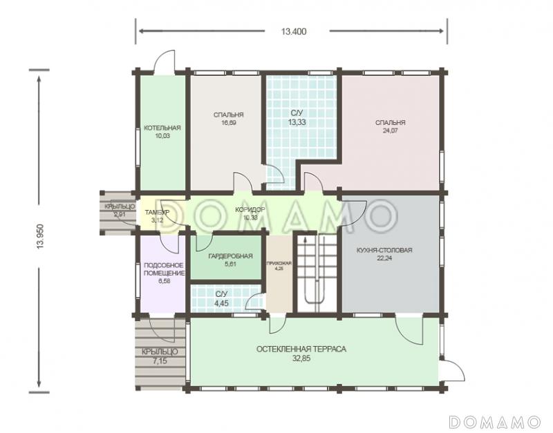 Проект дома из клееного бруса с отдельным входом в котельную / План 1 этажа