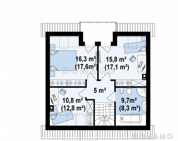 Проект одноэтажного мансардного дома из газобетона с кабинетом и балконом / План мансардного этажа