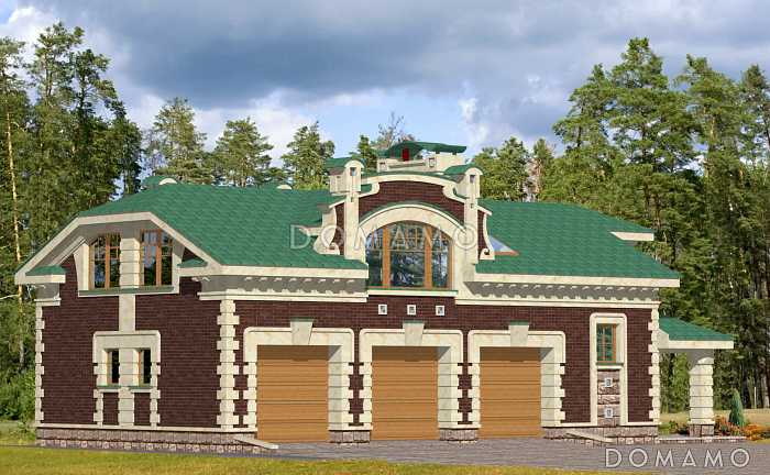 Проект гаража на 3 машины с жилой мансардой