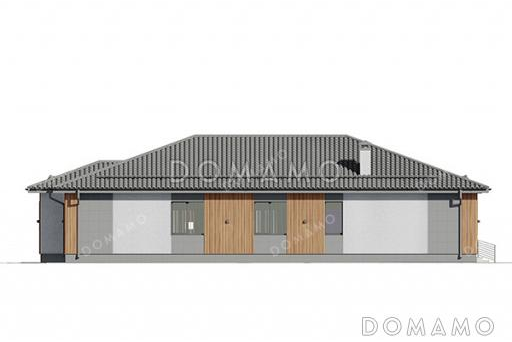 Проект одноэтажного дома с кабинетом, навесом для машины, тремя спальнями и небольшой угловой террасой / Фасад 4