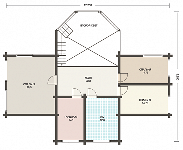 Проект стильного дома из клееного бруса с обширным остеклением и вторым светом / План мансардного этажа