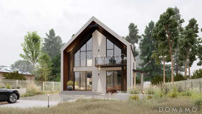 Проект двухэтажного дома с тремя спальными комнатами, балконом и сауной