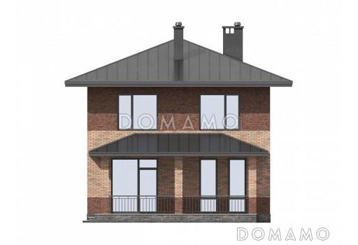 Проект двухэтажного дома с террасой, комнатой на первом этаже, кладовой, лоджией / Фасад 3