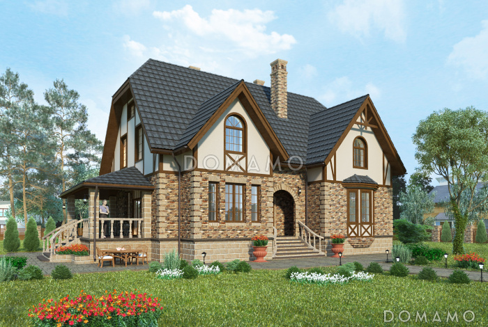 Проект особняка в стиле Тюдор по технологии ЛСТК