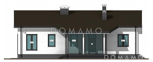 Проект одноэтажного загородного дома с тремя спальнями и большой гостиной с окнами в пол / Фасад 1