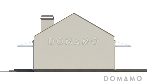 Проект компактного одноэтажного дома из кирпича с двумя спальнями и большой угловой открытой террасой / Фасад 2