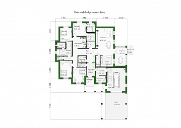 Проект кирпичного дома с навесом, гаражом и тренажерным залом / План 1 этажа