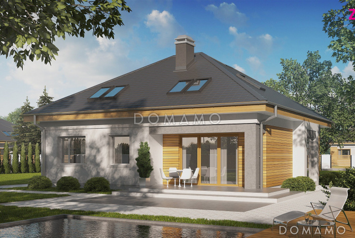 Проект мансардного дома из газобетона с двумя спальнями на первом этаже и двумя на мансарде