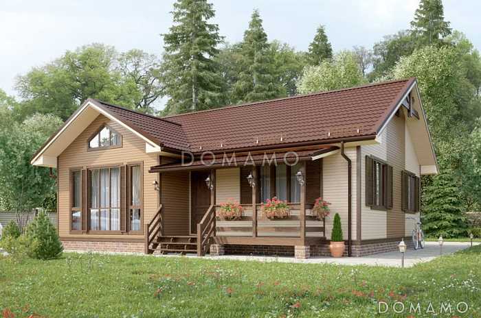 Проект каркасного дома с небольшой светлой гостинной