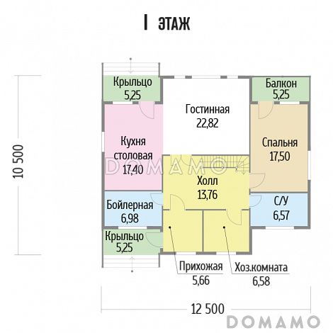 Проект  дома из бруса со вторым светом с тремя спальнями / План 1 этажа