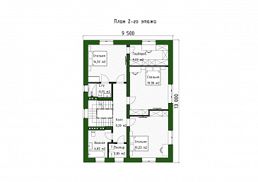 Проект двухэтажного дома с мансардой, мастер-спальней и остекленной террасой / План 2 этажа