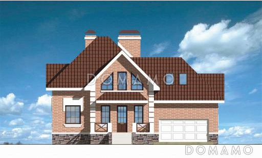 Проект двухэтажного дома из кирпича с мансардой / Фасад 1