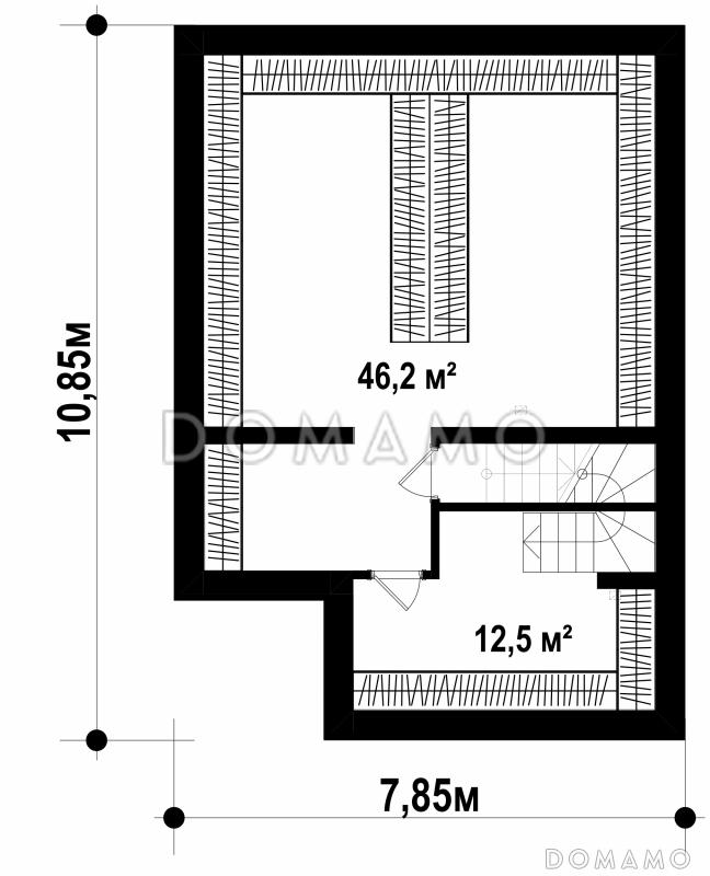 Проект загородного дома с подвалом, вытянутой кухней с кладовой, светлыми спальнями на втором этаже / План цокольного этажа