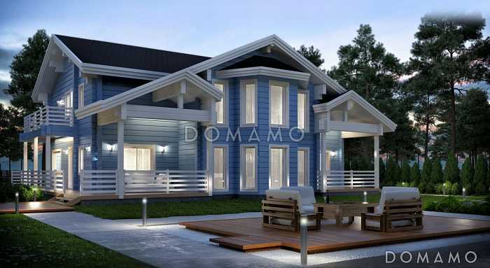 Проект дома из клееного бруса с эффектной зоной второго света