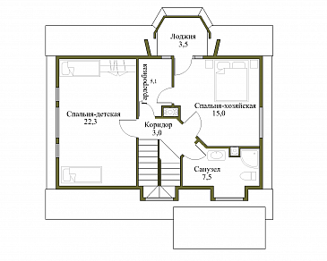 Проект коттеджа из газобетона с вальмовой крышей / План мансардного этажа