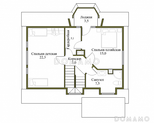Проект коттеджа из газобетона с вальмовой крышей / План мансардного этажа