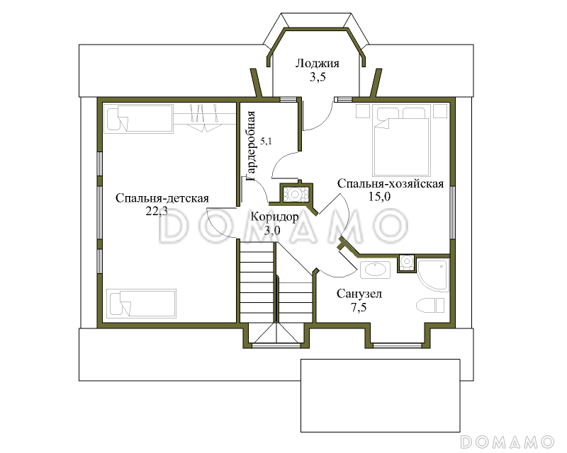 Проект коттеджа из газобетона с вальмовой крышей / План мансардного этажа