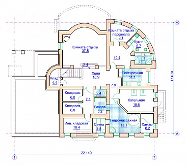 Проект коттеджа в стиле модерн с гаражом на 2 а/м и сауной / План цокольного этажа