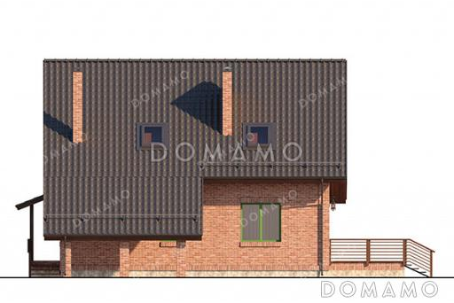 Проект дома с мансардой, двумя террасами и навесом для машины / Фасад 4