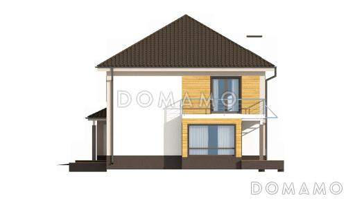 Проект двухэтажного дома из газобетона с эркером и балконом над ним, с тремя спальнями, кабинетом и двухместным гаражом / Фасад 2