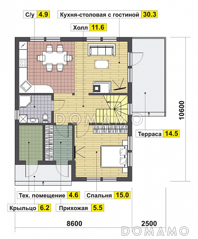 Проект дома с просторной террасой / План 1 этажа