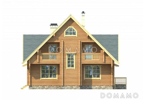 Проект комфортабельного дома из бревна с тремя спальными комнатами и уютной гостиной / Фасад 3