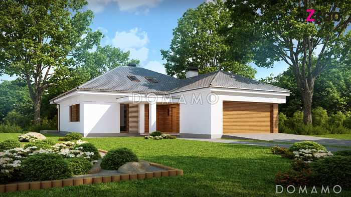 Проект одноэтажного дома из газобетона со свободной планировкой на мансардном этаже и с большим гаражом и техническим помещением