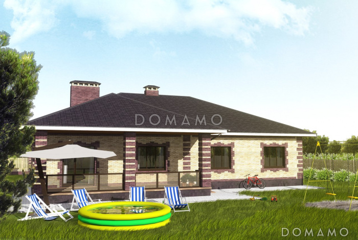 Проект одноэтажного дома из SIP панелей с гаражом и открытой террасой