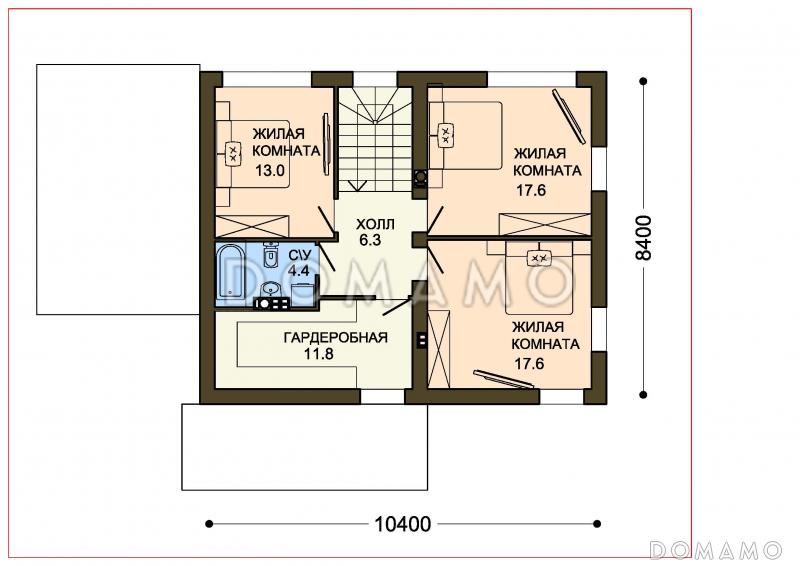 Проект практичного двухэтажного дома с большой гардеробной и навесом для автомобиля  / План 2 этажа