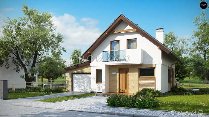 Проект одноэтажного мансардного дома из газобетона с тремя спальнями, кабинетом и гаражом 