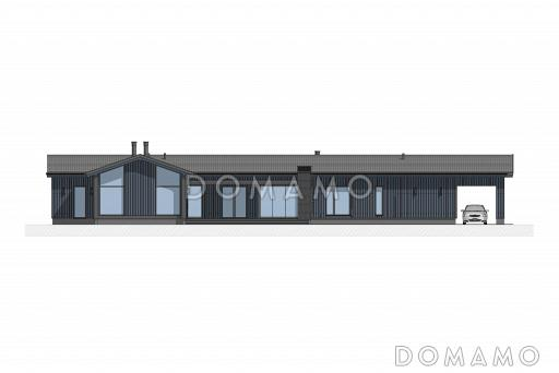 Проект просторного дома Г-образной формы с 3 спальнями, кабинетом, гаражом и крытой террасой с барбекю / Фасад 1