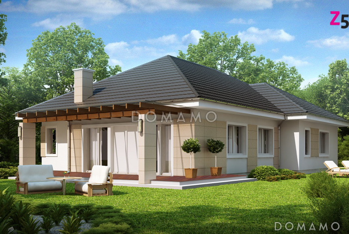 Проект одноэтажного дома из газобетона со свободной планировкой на мансардном этаже и гаражом для одного автомобиля