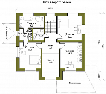 Проект двухэтажного газобетонного дома со вторым светом и детской на втором этаже / План 2 этажа