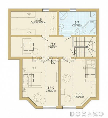 Проект каркасного дома с французским балконом / План мансардного этажа