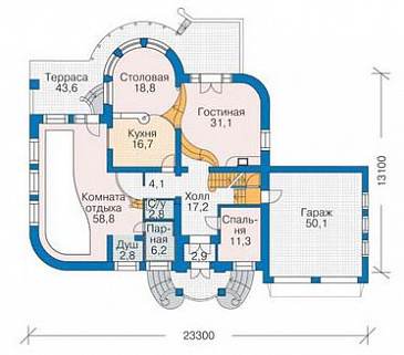 Проект жилого дома с гаражом / План 1 этажа
