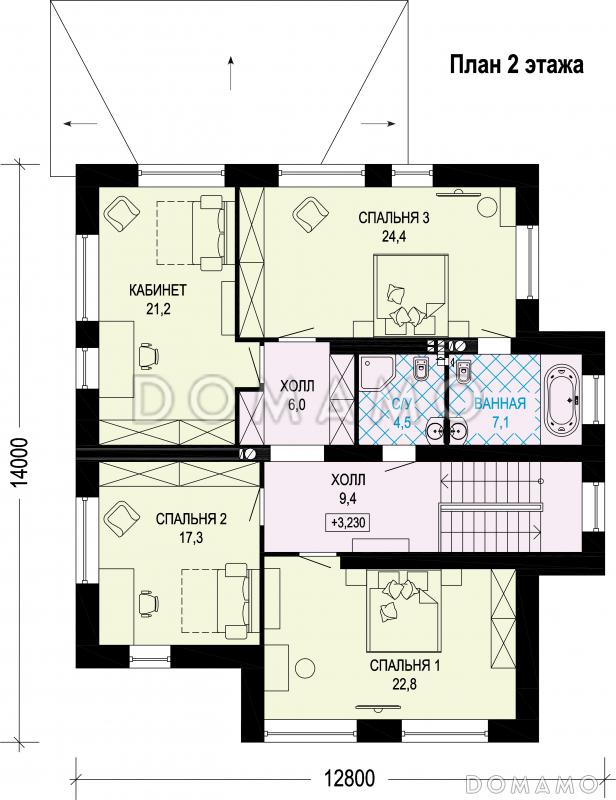 Проект двухэтажного дома из газобетона и кирпичной облицовкой / План 2 этажа