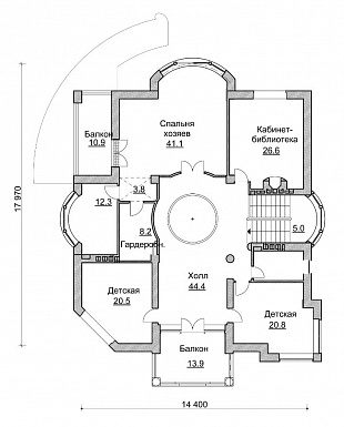 Проект коттеджа в стиле модерн с парадным балконом / План 2 этажа